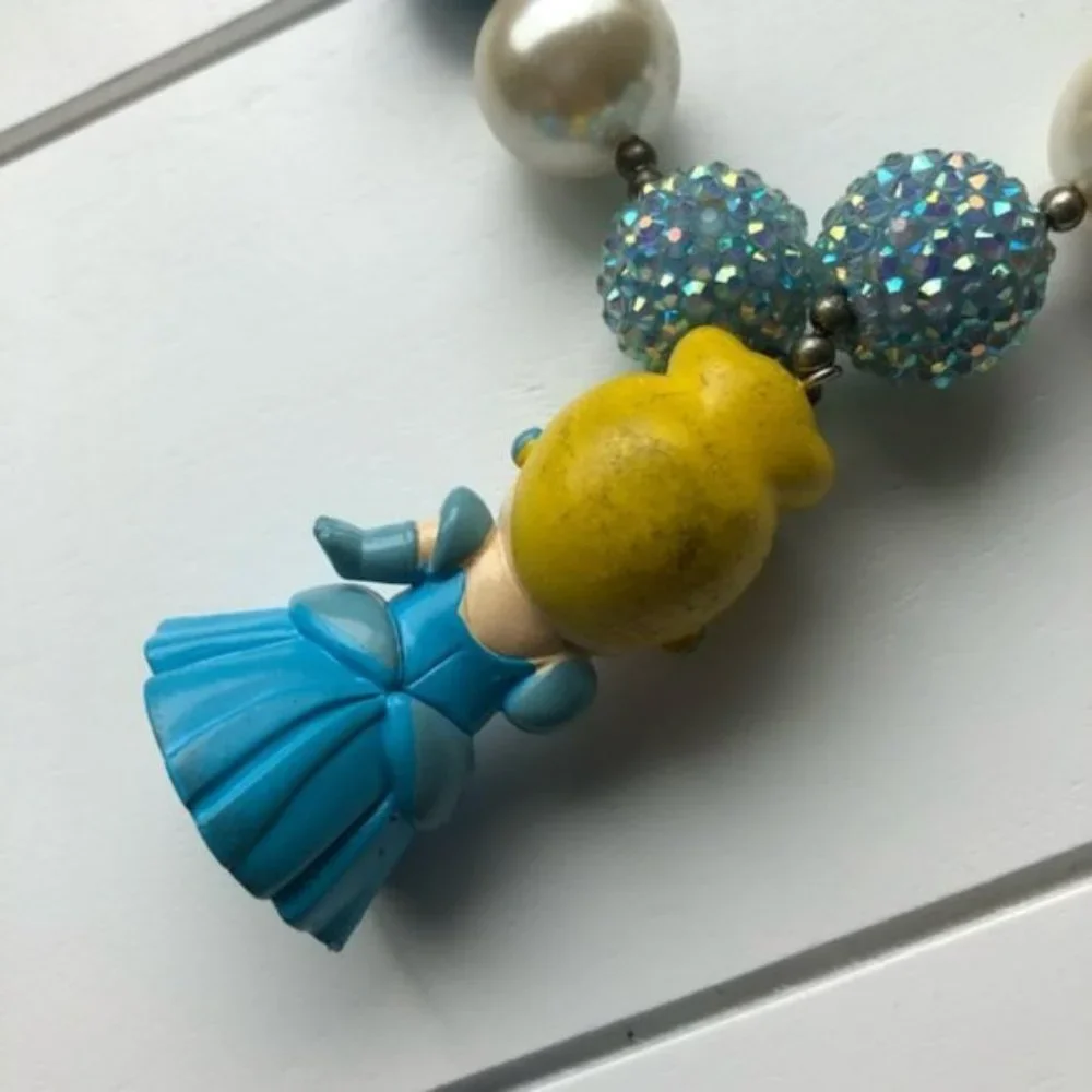 Boutique | Blue & Gold Cinderella Chunky Gumball Bead Necklace | One Size Child